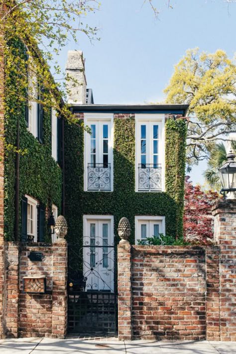 I love this photo, especially the brick entrance walls topped with pineapple finials. The ironwork is lovely too as is the ivy on the townho... Old Brick House, Ivy House, Exterior House, House Goals, Brick House, Beautiful Buildings, House Inspiration, Future House, Architecture House