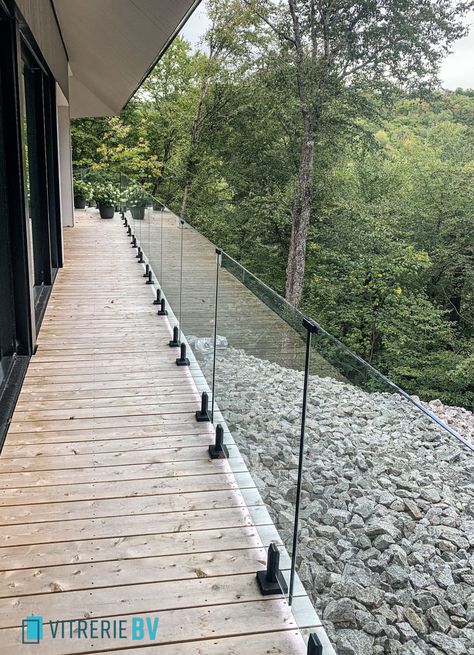 Outdoor Glass Guardrail & Railing - Safety 1st | Vitrerie BV Glass Guardrail Design, Glass Guardrail, Glass Balcony Railing, Glass Railing Deck, Glass Pool Fencing, Glass Wine Cellar, Raised Ranch, Glass Fence, Glass Balcony