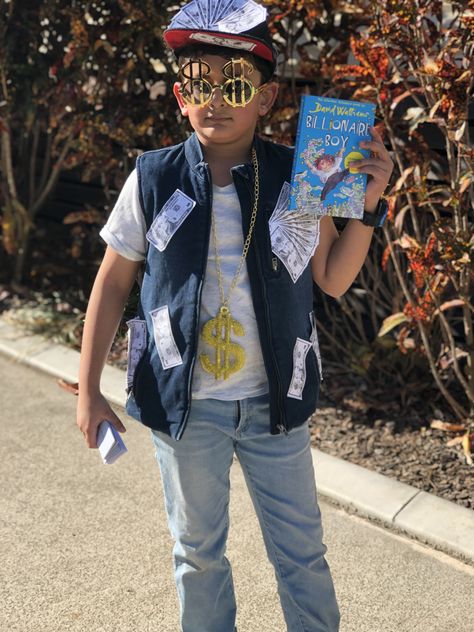 Billionaire Boy DIY Boys Bookweek Costumes, Boys Book Week Costume Ideas, Boys Book Week Costume, Bookweek Costumes Boys, Book Day Costumes Boys, World Book Day Costumes Boys, Book Week Costumes For Boys, Boys Book Character Costumes, World Book Day Characters