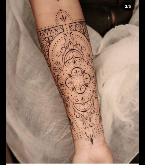 Ornamental Forearm Tattoo, Forearm Mandala Tattoo, Ornamental Tattoos, Square Tattoo, Gothic Tattoos, Mandala Sleeve, Mandala Tattoo Sleeve, Hand And Finger Tattoos, Moon Tattoo Designs