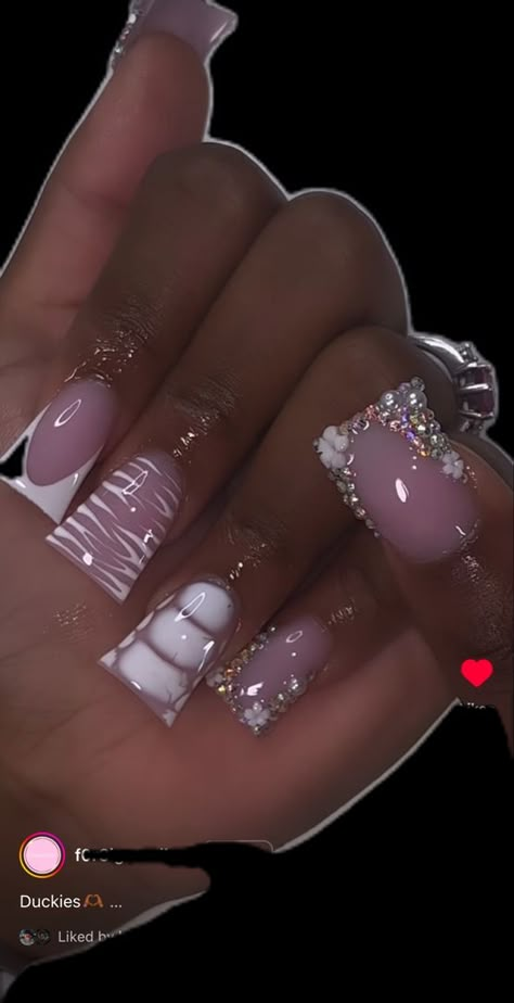 Cute Freestyle Nails Short, Bad And Boujee Nails Medium, Acrylic Toe Ideas, Short Duckies Nails, Colored Acrylic Nails Short, Nails With Names On Them, Nail Ideas With Charms, Cute Freestyle Nails, Baddie Tattoo Ideas Female Sleeve