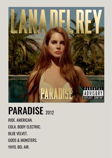 Lana Del Rey Paradise, Lana Del Rey Albums, Minimalist Music, Vintage Music Posters, Music Poster Ideas, Music Collage, Music Poster Design, Arte Van Gogh, Dark Paradise