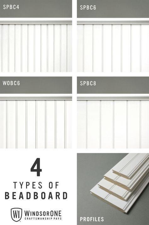 4 types of beadboard: SPBC4, SPBC6, WOBC6 & SPBC8. Wood beadboard, healthy building materials for your home. Learn more at WindsorONE.com Armoire Entree, Beadboard Bathroom, Beadboard Wainscoting, Bead Board Walls, Wainscoting Styles, Walk In Shower Designs, Beadboard Ceiling, Bead Board, Wood Boards