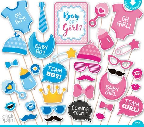 Gender Reveal Baby Shower Print Yourself Photo Booth Props - Baby Shower Printable Photobooth Props Set - Gender Reveal Photobooth Wine Bar Party, Mustache Party Ideas, Baby Shower Photo Booth Props, Maternity Props, Party Gadgets, Baby Shower Simple, Gender Reveal Photos, Baby Shower Photo Booth, Birthday Party Photography