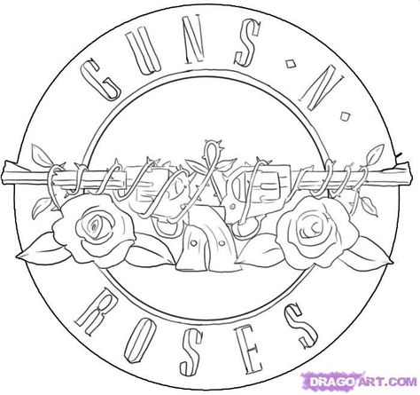 how to draw guns n roses symbol step 9 Rock And Roll Drawings Easy, Gunsnroses Tattoo, Axl Rose Tattoo Ideas, Guitar With Roses Drawing, Axl Rose Tattoo, Gunsnroses Poster, Logo Outline, Rose Tattoo Design, Roses Drawing