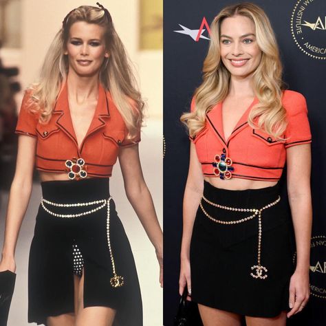 Margot Robbie wearing vintage chanel spring 1995 rtw at the AFI Awards. The look was originally worn by the claudia schiffer 🧡 | Instagram Margot Robbie Chanel, Chanel Spring 1995, Movie Outfits, Kj Apa, Christian Dior Haute Couture, Photo Composition, Cool Summer Outfits, Movies Outfit, Chanel Spring