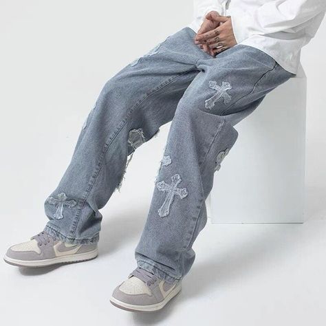 Cross patch hip-hop jeans, men's trendy brand Pi Shuai, explosive street straight tube loose wide leg long pants https://seamlesscollection2.myshopify.com/products/cross-patch-hip-hop-jeans-mens-trendy-brand-pi-shuai-explosive-street-straight-tube-loose-wide-leg-long-pants Seamless collection #Bestseller Low Rise Baggy Jeans, Cross Jeans, Street Jeans, Women Cargo Pants, Streetwear Jeans, Jeans Long, Y2k Men, All Jeans, Denim Pants Women