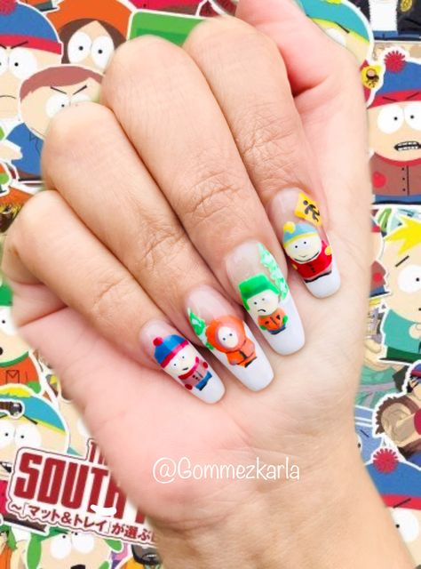 Naildesign free hand nails south park South Park Nails Ideas, South Park Nail Art, South Park Nails, Future Nails, Hand Nails, Anime Nails, Nail Nail, Dream Nails, Pretty Acrylic Nails