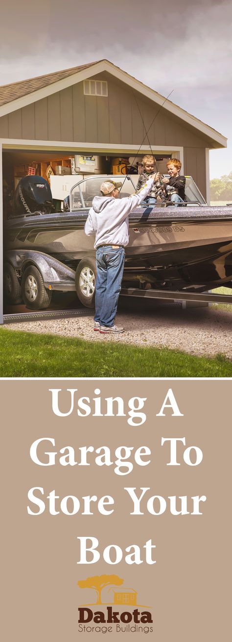 Storing your boat indoors - whether in between trips or for the winter - will help protect it from the elements and extend its life. The most ideal scenario ​would be to store the boat and trailer on your property. A garage would be a logical storage solution.   Don't have a garage? Or is your boat just a little too long to storage in your garage? You're in luck! We have solutions for both of these problems! Boat Storage Garage, Boat Garage, Boat Shed, Custom Sheds, Boat Storage, Dog Kennel Outdoor, Boat Trailer, Two Car Garage, Pontoon Boat