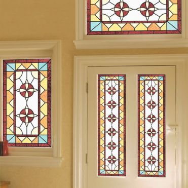 Front Door Stained Glass, Window Film Pattern, Victorian Stained Glass Panels, Door Stained Glass, Victorian Window, Cloakroom Toilet, Pink Front Door, House Hallway, Basement Flat