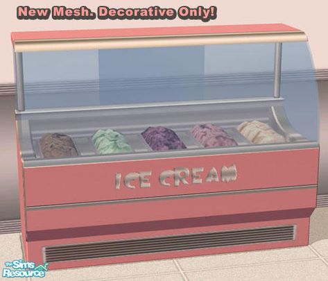 Shannanigan's Pink Chill - Ice Cream Display Case Ice Cream Display, Cafe Ice Cream, White Ice Cream, Toy Sailboat, Cafe Display, Sims 4 Cc Eyes, Calla Lily Flowers, Tea Bar, Sims 4 Cc Furniture