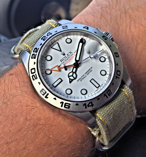 Rolex Explorer II on a canvas Nato strap Rolex Explorer 2, Nato Strap Watches, Rolex Explorer Ii, Watches Rolex, Rolex Watches For Men, Rolex Explorer, Nato Strap, Rolex Men, Vintage Rolex