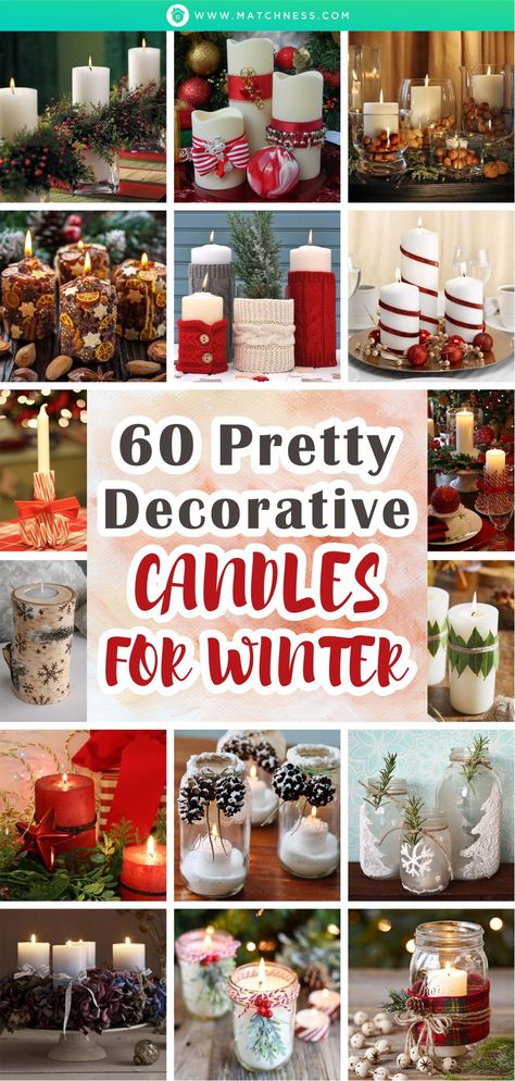 There are so many ideas for decorating the candles. Even the candles can be given the theme for any decoration needs. Anyway, related to the winter season, you can have the winter decorative candle theme for sure. #decorativecandle #winterdecoration #winterlighting How To Decorate Pillar Candles, Pillar Candles Christmas, How To Decorate Candles For Christmas, Xmas Candle Decorations, Decorate Pillar Candles, Christmas Decor Ideas Candles, Christmas Pillar Candles, Decorating Pillar Candles, Pillar Candle Holders Decor Ideas