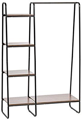 Amazon.com: IRIS Metal Garment Rack with Wood Shelves, White and Light Brown: Kitchen & Dining Organizing Small Spaces Bedroom, Clothes Organization Small Space, Clothing Rack Bedroom, Closet Rack, Shelves White, No Closet Solutions, Small Space Bedroom, Brown Kitchen, How To Store Shoes