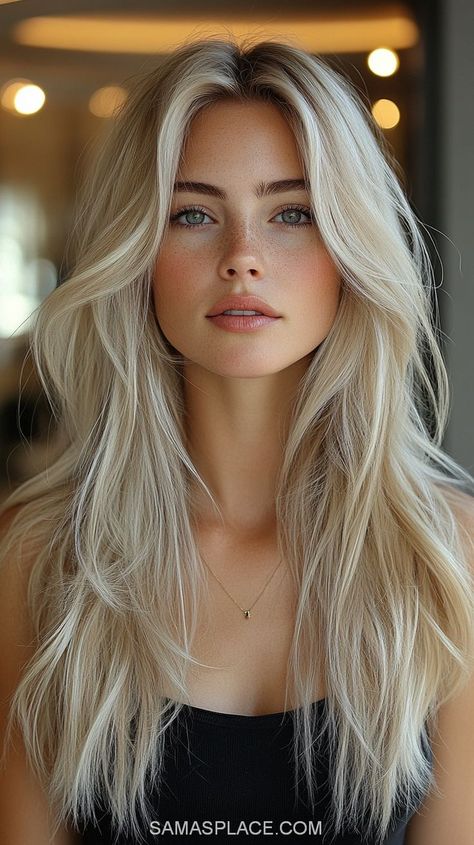 Bohemian Blonde Hair, Blond Model Woman, Blonde Hair Cuts For Round Faces, Long Blonde Bangs, Layered Blonde Hair Long, Blonde Scandinavian Hair, Blonde Edgy Hair, Nye Hairstyles Long Hair, Long Layered Hair Blonde