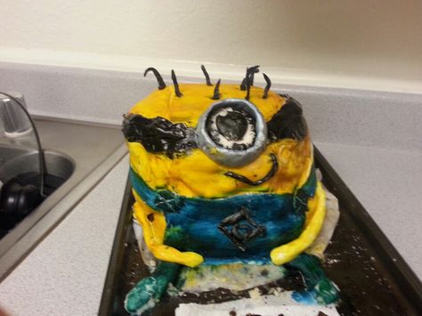 Minion cake - nailed it lol Cakes Gone Wrong, Minions Cake, Minion Cake, Gone Wrong, Nailed It, Cute Cakes, Live Long, Minion, Cupcake Cakes