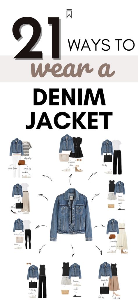 Check  21 ways to wear a denim jacket, from casual to cool, with classic, basic essentials you probably already have in your wardrobe!   wardrobe timeless pieces!  denim jacket outfits denim jacket outfit ideas on how to wear a denim jacket!   https://importantenough.com/how-wear-a-denim-jacket-outfit-ideas/ Jacket Over Dress, 10 Ways To Wear, Classy Yet Trendy, Home Wear Women, Home Wear Women Pajamas, Home Wear Women Casual, Denim Jacket Outfit, Hooded Denim Jacket, Homewear Fashion