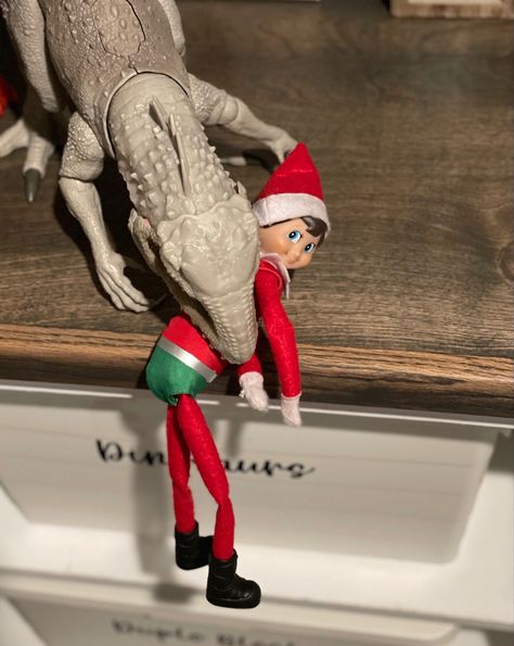 Elf On The Shelf Ideas Dinosaurs, Dinosaur Elf On The Shelf Ideas, Elf On The Shelf Dinosaur Ideas, Elf On The Shelf Dinosaur, Dinosaur Ideas, Bad Elf, Elf Ideas, Elf On The Shelf Ideas, A Dinosaur