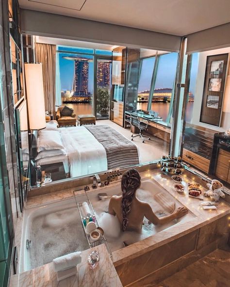 [New] The 10 Best Home Decor (with Pictures) -  We're not positive but think we would maybe just sleep in the tub if our bathroom and view looked like this.    Btw have you seen our online shop with all our favorite decor finds?  #linkinbio   via @lux.interiors   #bathroom #bathroomdesign #bathroomdecor #bathroomremodel #bathrooms #bathroominspo #bathroomideas #luxurybathroom #bathroomsofinstagram #instabathroom #bathroomfurniture #luxury #luxuryhomes #luxuryhome #luxurydesign #interiorstyling # Fullerton Hotel, Dekorasi Kamar Tidur, Bedroom Views, Beautiful Hotels, Best Interior Design, Hotel Room, Interior Design Firms, Cheap Home Decor, Best Interior