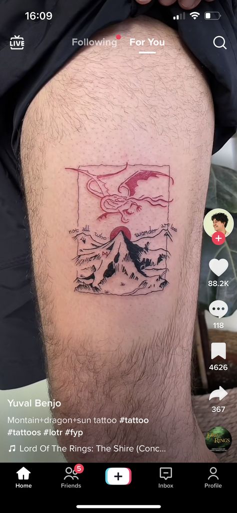 Lord Of The Rings Mountain Tattoo, The Hobbit Inspired Tattoos, Merry And Pippin Tattoo, Mines Of Moria Tattoo, Contemporary Art Tattoo, Bilbo Tattoo, Boromir Tattoo, Subtle Lord Of The Rings Tattoo, Treebeard Tattoo