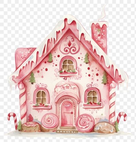 Pink Christmas Clipart, Gingerbread House Drawing, Gingerbread House Illustration, Pink Gingerbread House, Aesthetic Pngs, Sweets Art, Happy New Year Signs, Christmas Aesthetics, Pink Gingerbread