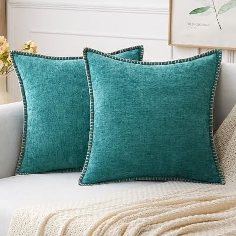 Amazon.com: MIULEE Pack of 2 Couch Throw Pillow Covers 18x18 Inch Teal Farmhouse Decorative Pillow Covers with Stitched Edge Soft Chenille Solid Dyed Spring Pillow Covers for Sofa Bed Living Room : Home & Kitchen Farmhouse Decorative Pillows, Spring Pillow, Sofa Bed Living Room, Bed Living Room, Spring Pillows, Couch Throw, Couch Throw Pillows, Decorative Pillow Covers, Sofa Bed