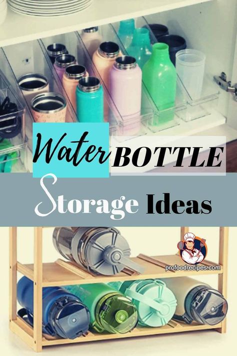 Water Bottle Storage Ideas Kitchen Water Bottle Storage, Nalgene Water Bottle Storage, Storage Water Bottle Ideas, Drink Bottle Organization, Water Bottles Organization Ideas, Water Bottle Storage Hack, Water Bottle Storage In Cabinet, Water Bottle Cabinet Storage, Water Bottles Storage Ideas