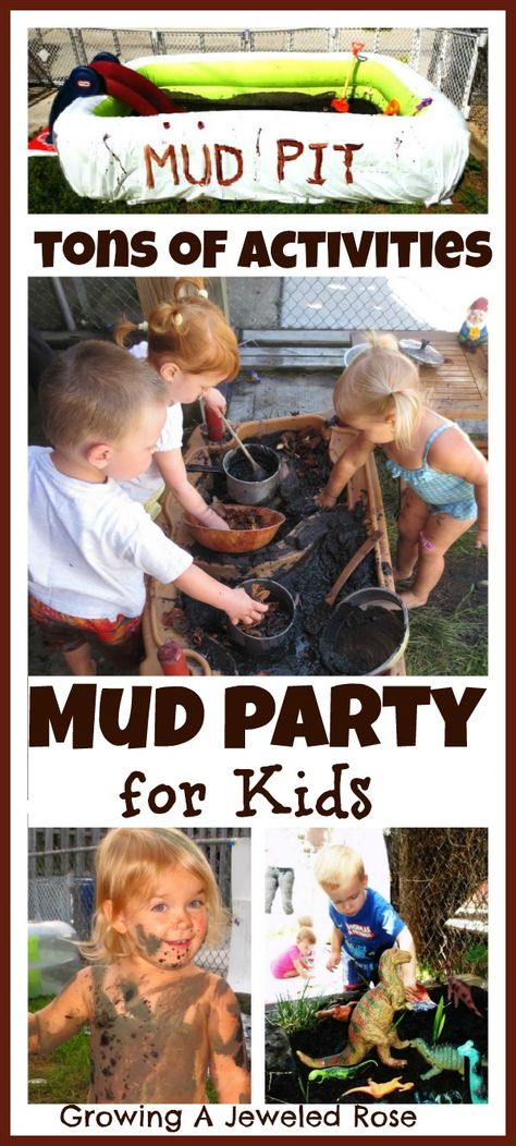 Growing A Jeweled Rose: Play in the Mud- The Set Up Dinosaur Small World, Mud Painting, Mud Paint, Mud Pies, Birthday Party Activities, Toddler Summer, Outdoor Classroom, Small World Play, Party Activities