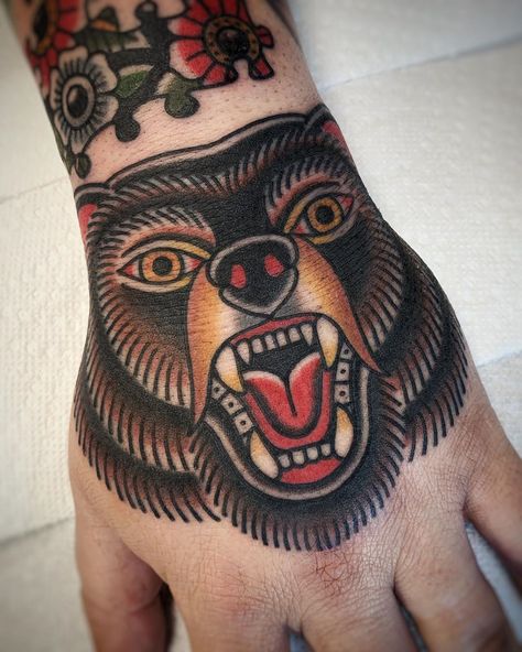 Traditional Bear Tattoo, American Traditional Tattoos, Costa Mesa California, Bear Tattoos, Make Tattoo, Bear Tattoo, Traditional Tattoo Flash, Bear Head, Animal Head