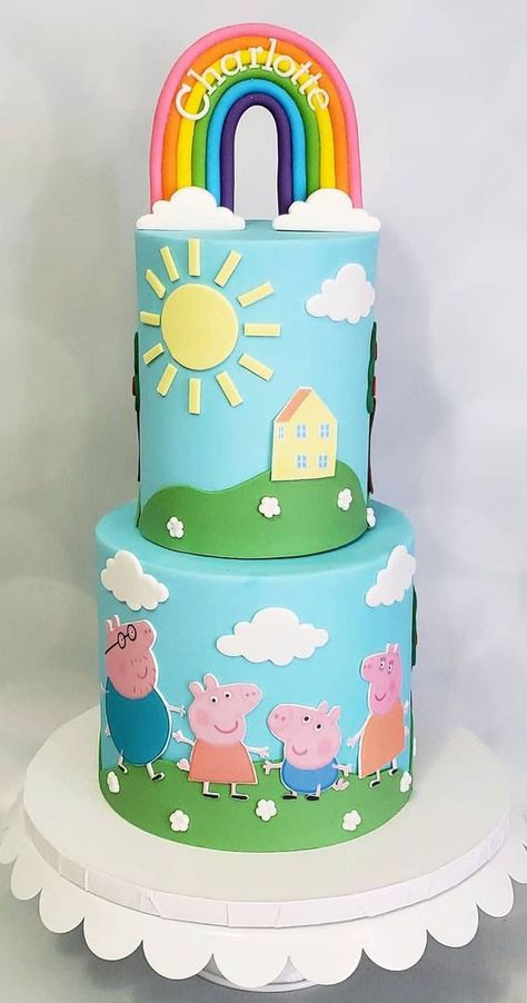 37 Best kids Birthday Cake Ideas : Two Tier Square Cake Two Tier Peppa Pig Cake, Peppa Pig Cake Ideas 3rd Birthday, Kids Cakes For Boys, George Pig Birthday Cake, Kids Birthday Cake Ideas, George Pig Cake, Roblox Cakes, Cake Two Tier, Pig Birthday Theme