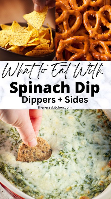 Looking for some great ideas for ways to eat your spinach dip? Whether serving your favorite grocery store-bought version or a homemade dip, I have plenty of ideas for you.

From a crudité platter of fresh veggies, chips and other dippers to what other appetizers to serve with it plus creative ideas for leftovers and recipes that use it, here are some of the best ways to enjoy this all-time favorite snack. Spinach Dip Serving Ideas, What To Serve With Spinach Artichoke Dip, Spinach Dip Display, Ways To Eat Spinach, Creamy Spinach Dip, Chocolate Hummus, Sweet Potatoe Bites, Spinach Dip Recipe, Potato Wedges Baked