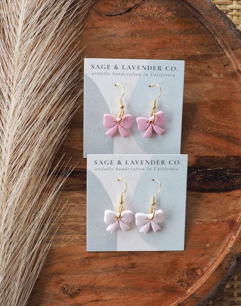 Clay Earrings Design Ideas, Girly Clay Earrings, Clay Jwellery Idea, Pink Clay Jewelry For Gifts, Clay Earing Design, Pink Clay Earring Ideas, Clay Earrings Design, Bow Clay Earrings, Clay Earring Designs