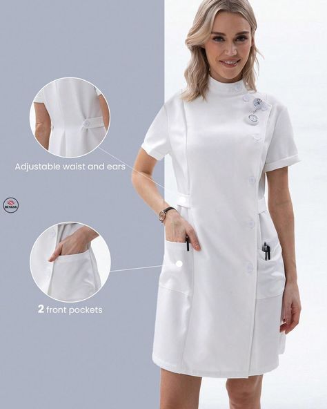 Nurses Dress Uniform Style, Nurse Scrub Dress, White Nurse Dress, Scrub Dress, Scrubs Fashion, Uniforms Ideas, Women Scrubs, Medical Scrubs Fashion, Nurse Dress