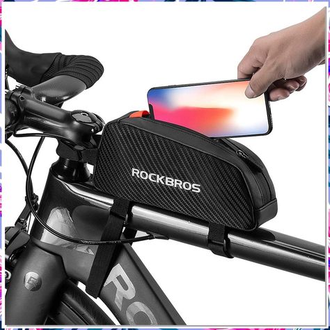 ROCKBROS Top Tube Bike Bag Bicycle Front Frame Bag Top Tube Bag Bike Accessories Pouch Compatible with iPhone 14/13/12 Pro Ga Frame Bags, Bike Frame Bag, Crafted Bag, Handlebar Bag, Bicycle Frame, Elastic Rope, Bike Handlebars, Commute To Work, Frame Bag