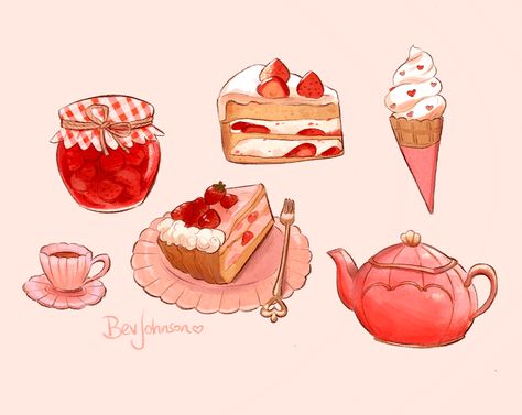 Bev Johnson, Food Drawings, Food Artwork, Food Illustration Art, Cute Food Drawings, Cute Food Art, Food Painting, Anime Food, Illustration Character