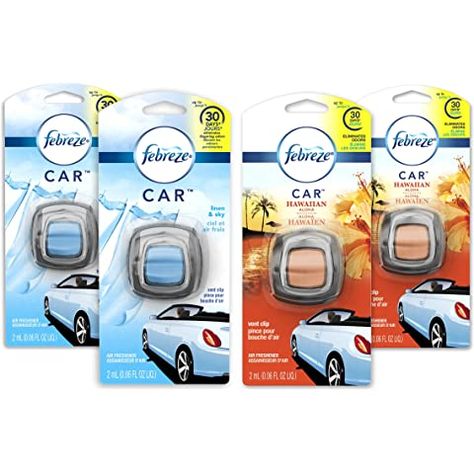 Amazon.com: Febreze Car Air Fresheners, 2 Gain Original and 2 Gain Island Fresh Scents, Odor Eliminator for Strong Odors (4 Count) : Sports & Outdoors Fabric Freshener, Car Vent Clip, Tiny Cars, Car Smell, Car Vent, Car Air Fresheners, Odor Eliminator, Ice Cream Truck, Car Freshener