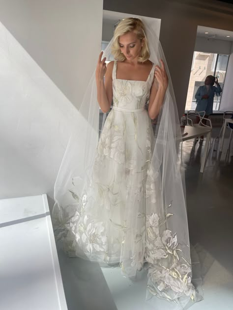 Large Floral Wedding Dress, Big Floral Wedding Dress, Floral Overlay Wedding Dress, Subtle Floral Wedding Dress, Satin Floral Wedding Dress, Floral Bridal Gown, Floral Jacquard Wedding Dress, Embroidered Satin Wedding Dress, Savin London Wedding Dress