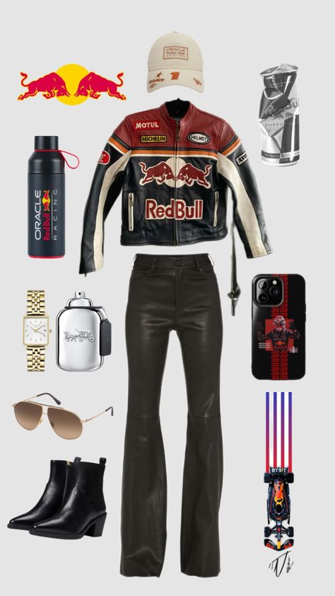 redbull racing day outfit #outfit #casual #racingday #ootd #racecardriver #race #racerjacket #redbulloutfit #maxverstappenaesthetic Redbull Racing, Race Day Outfits, Racer Jacket, Day Outfits, F1 Racing, Day Outfit, Race Day, Outfit Casual, Race Cars