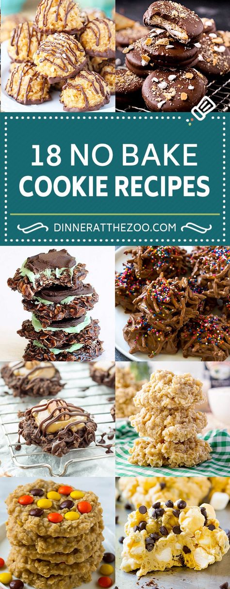 A selection of easy no bake cookie recipes including classic no bake chocolate cookies, haystack cookies, turtle cookies and more! Not Bake Cookies, Classic No Bake Cookies, Uncooked Cookies, Non Bake Cookies, Haystack Cookies No Bake, No Bake Chocolate Cookies, No Bake Cookie Cake, No Bake Cookie Recipes, Easy No Bake Snacks