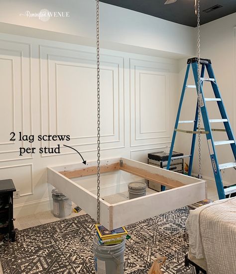 How to build a suspended bed - Remington Avenue Beds Floating, Hanging Bed Diy, Bed Floating, Suspended Bed, Floating Bed Frame, Hanging Beds, Hanging Bed, Floating Bed, Diy Bed Frame