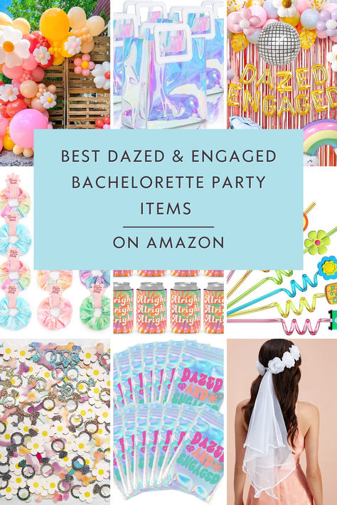 Graphic for Best Dazed & Engaged Bachelorette Party Items on Amazon Blog. Retro Groovy Bachelorette Party, Bachelorette Party Themes Dazed And Engaged, Dazed And Engaged Bachelorette Party Ideas, Daisy Themed Bachelorette Party, Dazed & Engaged, Bachelorette Dazed And Engaged, Bachelorette Party Dazed And Engaged, Cute Bachelorette Ideas, Hippy Bachelorette Party Ideas