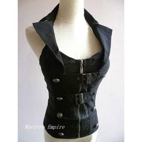 Black Gothic Goth Steampunk Victorian Buckle Punk Cosplay Corset... ❤ liked on Polyvore featuring tops, black steampunk corset, steam punk corset, black halter top, gothic corset and corset tops Cosplay Corset, Corset Halter Top, Buckle Corset, Yennefer Cosplay, Punk Cosplay, Punk Tops, Black Steampunk, Gothic Mode, Steampunk Top