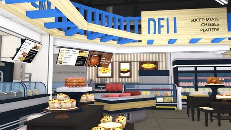 Bloxburg Fast Food Build Ideas, Walmart Bloxburg, Bloxburg Burger Shop, Bloxburg Realistic Grocery Store, Bloxburg Grocery Store Interior, Bloxburg School Interior, Bloxburg Pizza Shop, Bloxburg Market, Mcdonald’s In Bloxburg