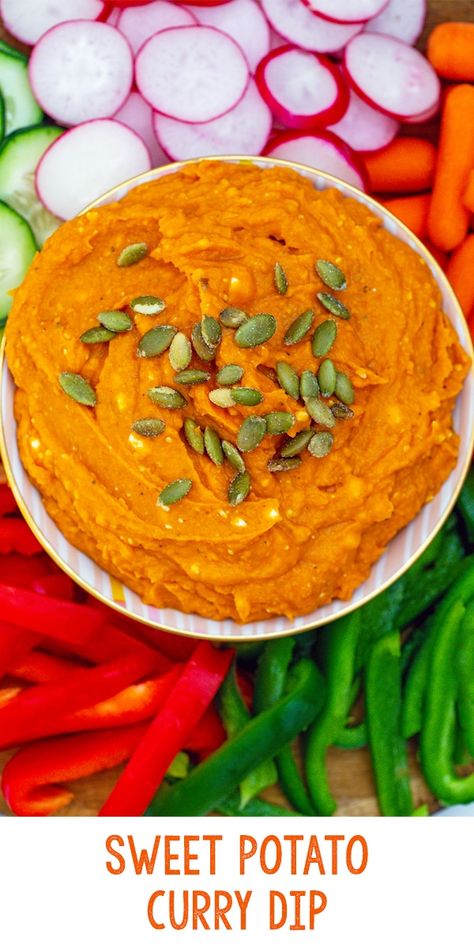 Sweet Potato Dip Recipes, Sweet Potato Dip, Sweet Potato Appetizers, Spinach Cheese Dip, Healthy Dip Recipes, Sweet Potato Hummus, Small Bites Appetizers, Gourmet Appetizers, Sweet Potato Curry