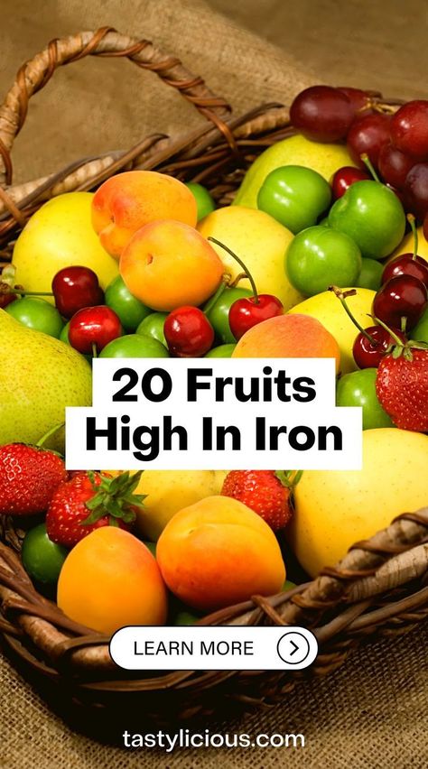 20 Fruits High In Iron (The Perfect Fruits For Anemia) | Tastylicious! Iron Enriched Foods, High Iron Diet, Vegetables Rich In Iron, Low Iron Foods, High Iron Smoothies, Iron Fruits, Fruits High In Iron, Hemoglobin Rich Foods, Iron Rich Fruits