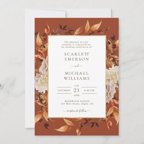 Terracotta Fall Wedding, Terracotta Floral Wedding, Brown Invitation, Wedding Brown, Orange Invitation, Popular Wedding Invitations, Rusting Wedding, Wedding Invitation Size, Garden Wedding Invitations