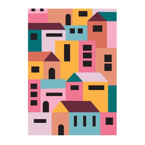 Color Block Art Illustrations, Shape Element Of Art Drawings, Colorblock Painting, Color Block Painting, Abstract House, Geometric Shapes Art, Graphic Art Prints, Posca Art, Glass Art Projects