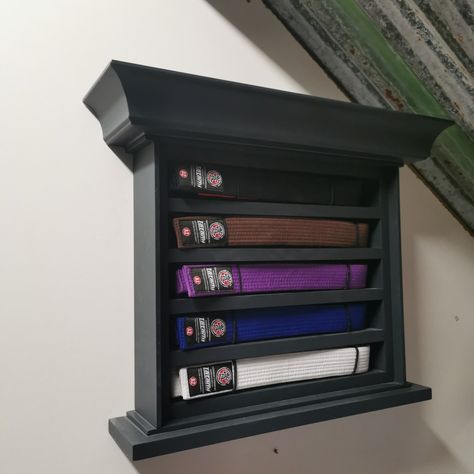 We built this from a customer recently Martial Arts Belt Display Diy, Bjj Belt Display, Karate Belt Display Ideas, Gi Storage Bjj, Jiu Jitsu Belt Display, Display Karate Belts, Martial Arts Belt, Karate Belt Display, Martial Arts Belt Display