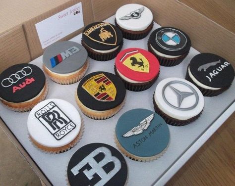 Car logo cupcakes - Cake by jameela Mclaren Cake Ideas, Mclaren Birthday Cake, Car Theme Dessert, Car Cake Ideas For Men, Cupcake For Men, Car Theme Cake For Men, Car Themed Cupcakes, Car Cake Ideas, Man Cake Ideas