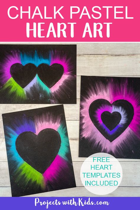 Heart Art For Kids, Bunny Art Projects, Valentines Art For Kids, Heart Art Projects, Valentine Art Projects, Chalk Pastel Art, Pastel Heart, Heart Kids, February Crafts